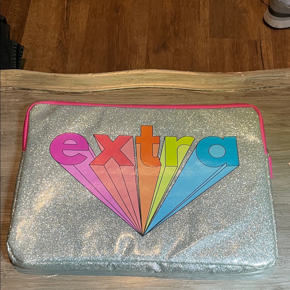 Yoobi Silver Glitter Laptop Sleeve with Rainbow Design